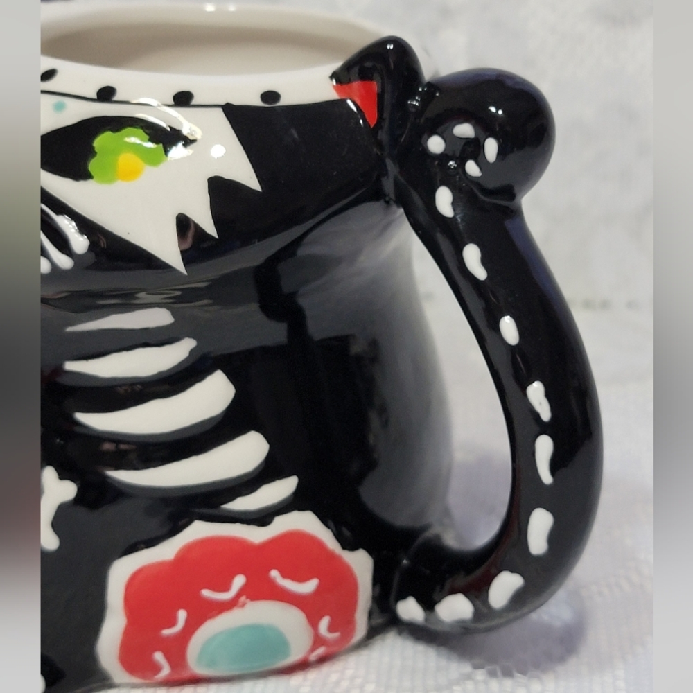 Day of the Dead Multi-colored Cat Shaped Cup Ceramic Coffee Mug Spectrum Designz - Picture 3 of 17